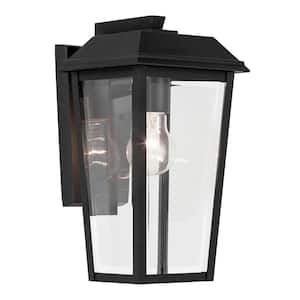 Mathus 13 in. 1-Light Textured Black Traditional Outdoor Hardwired Wall Lantern Sconce with No Bulbs Included (1-Pack)