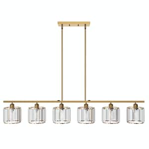 Mordern 6-Light Gold Kitchen Island Linear Rectangle Chandelier with Clear Glass Shades