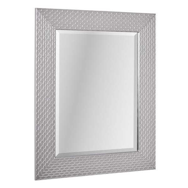 Head West 25.5 in. x 31.5 in. Champagne Silver Honeycomb Embossed Framed Beveled Wall Mirror