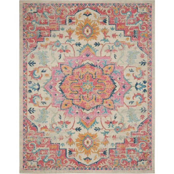 Passion Ivory Pink 8 ft. x 10 ft. Persian Vintage Area Rug