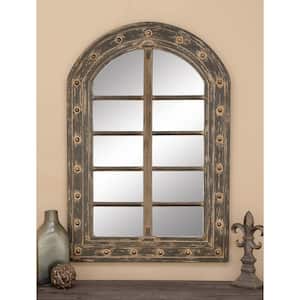 48 in. x 32 in. Brown Wood Rustic Arch Wall Mirror