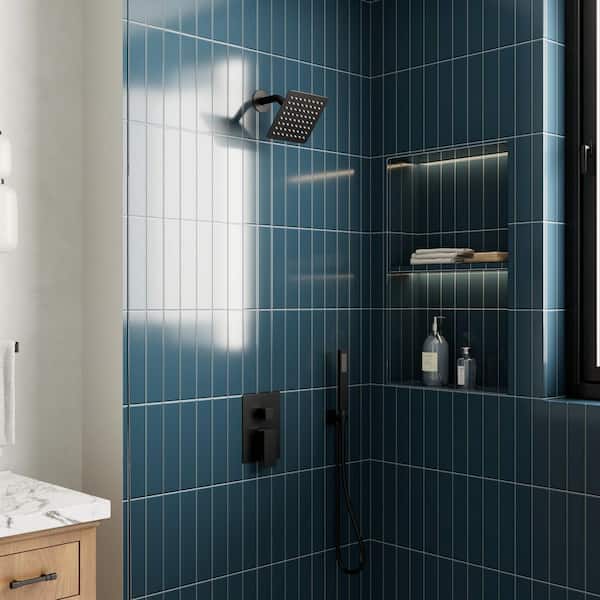 Crozet 2-Spray Wall Mount Rain Shower Head and Handheld Shower Faucet 1.8 GPM in Matte Black (Valve Included)