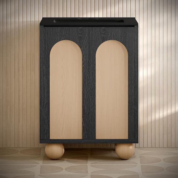 Swiss Madison Plaisir II 24 in. Freestanding Bathroom Vanity in Black Oak with Black Ceramic 3-Hole Centerset Sink Top