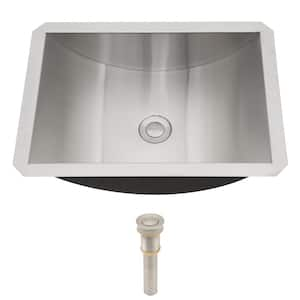 18 in . Undermount Rectangular Bathroom Sink in Brushed Gray Stainless Steel with Pop-up Drain and Arc-shaped Bottom