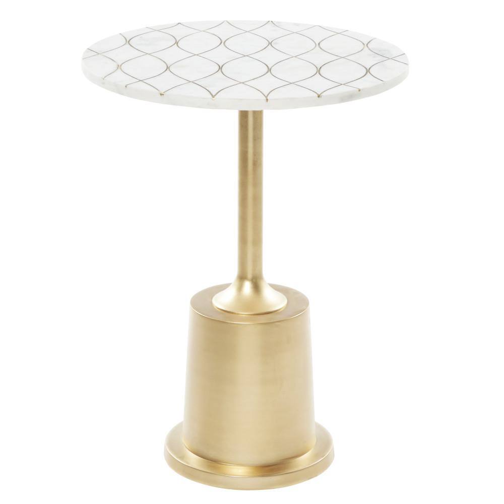 Litton Lane 17 in. Gold Round Marble End Table Gold Inlay 46756 The