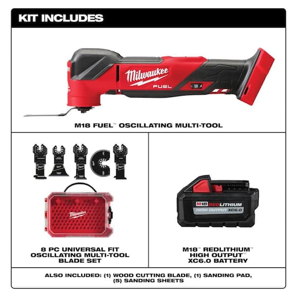 M18 FUEL 18V Lithium-Ion Cordless Brushless Oscillating Multi-Tool w/ 6.0 Battery & OMT Blades