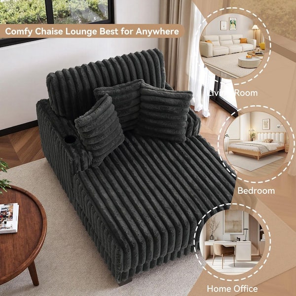 Uixe Dark Gray Faux Rabbit Fur Polyester Two Arm Chaise Lounge