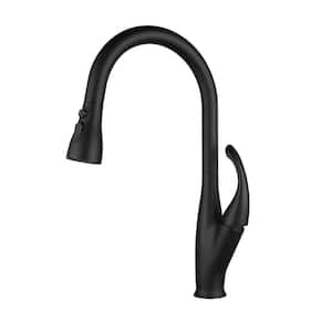 Single Handle Pull Down Sprayer Kitchen Faucet with Gooseneck in Matte Black
