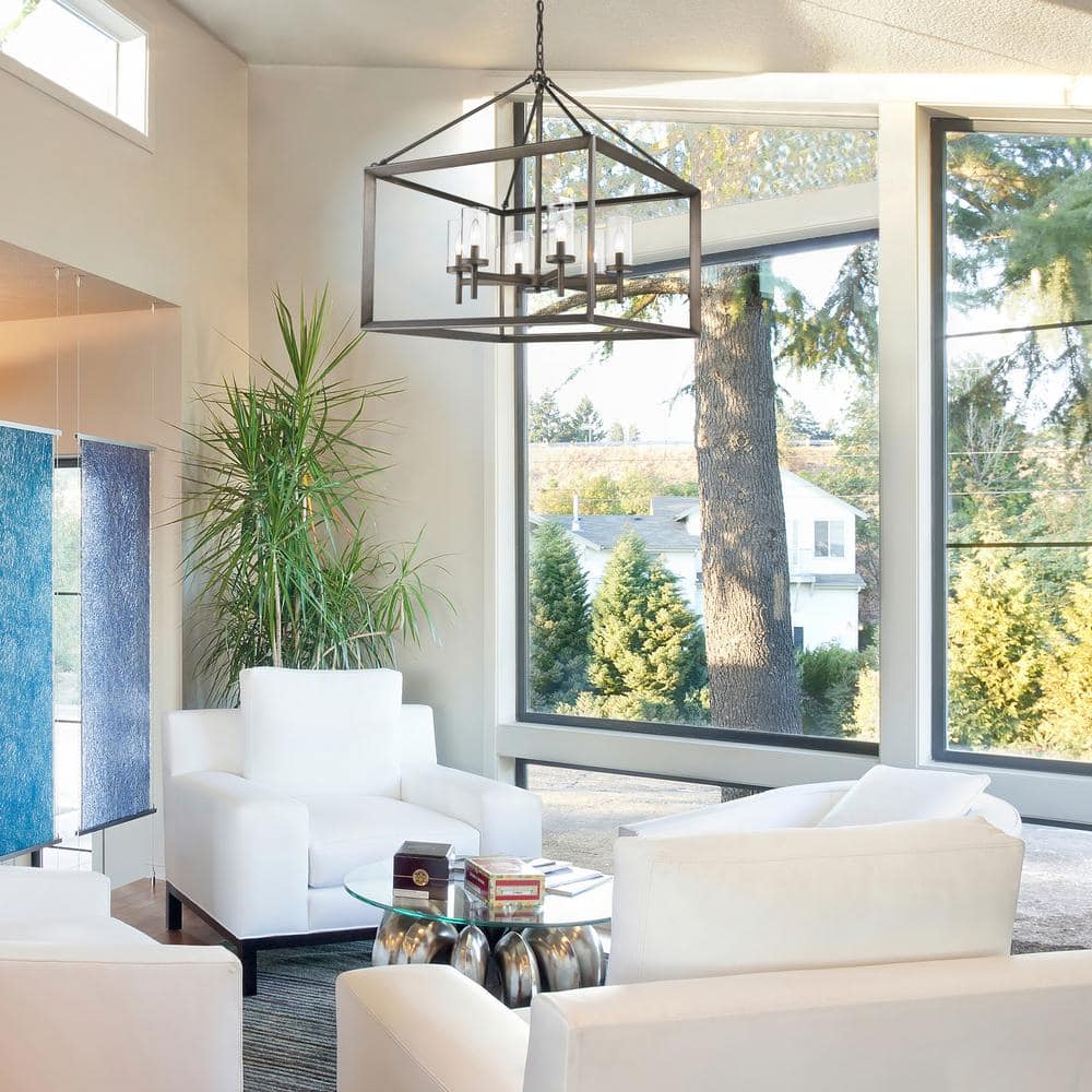 Contemporary Beveled Cage 6-Light Bronze Chandelier with Clear Glass