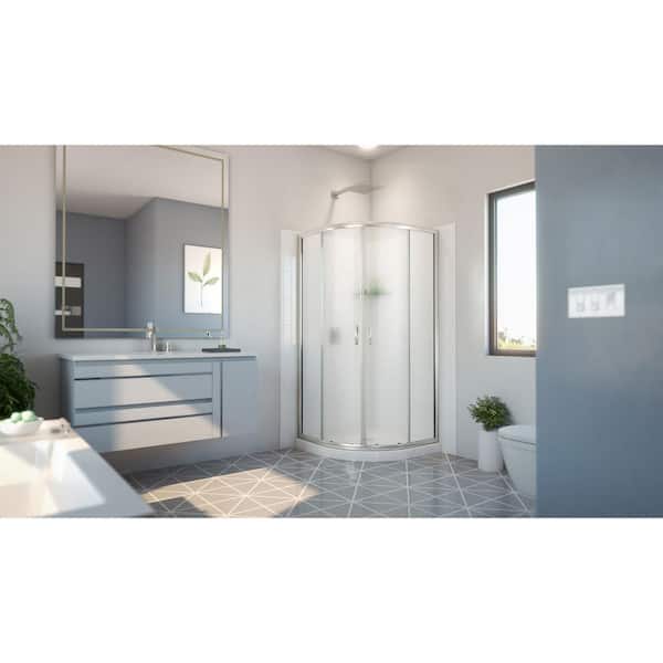 33 in. D x 33 in. W x 78-3/4 in. H Sliding Semi Frameless Corner Shower Kit Base and White Wall in Brushed Nickel