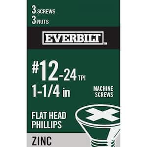 #12-24 x 1-1/4 in. Phillips Flat Head Zinc Plated Machine Screw (3-Pack)