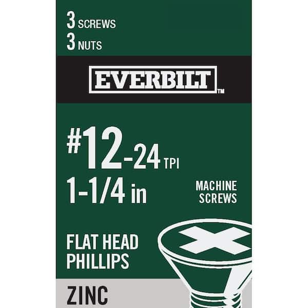 Everbilt #12-24 x 1-1/4 in. Phillips Flat Head Zinc Plated Machine Screw (3-Pack)