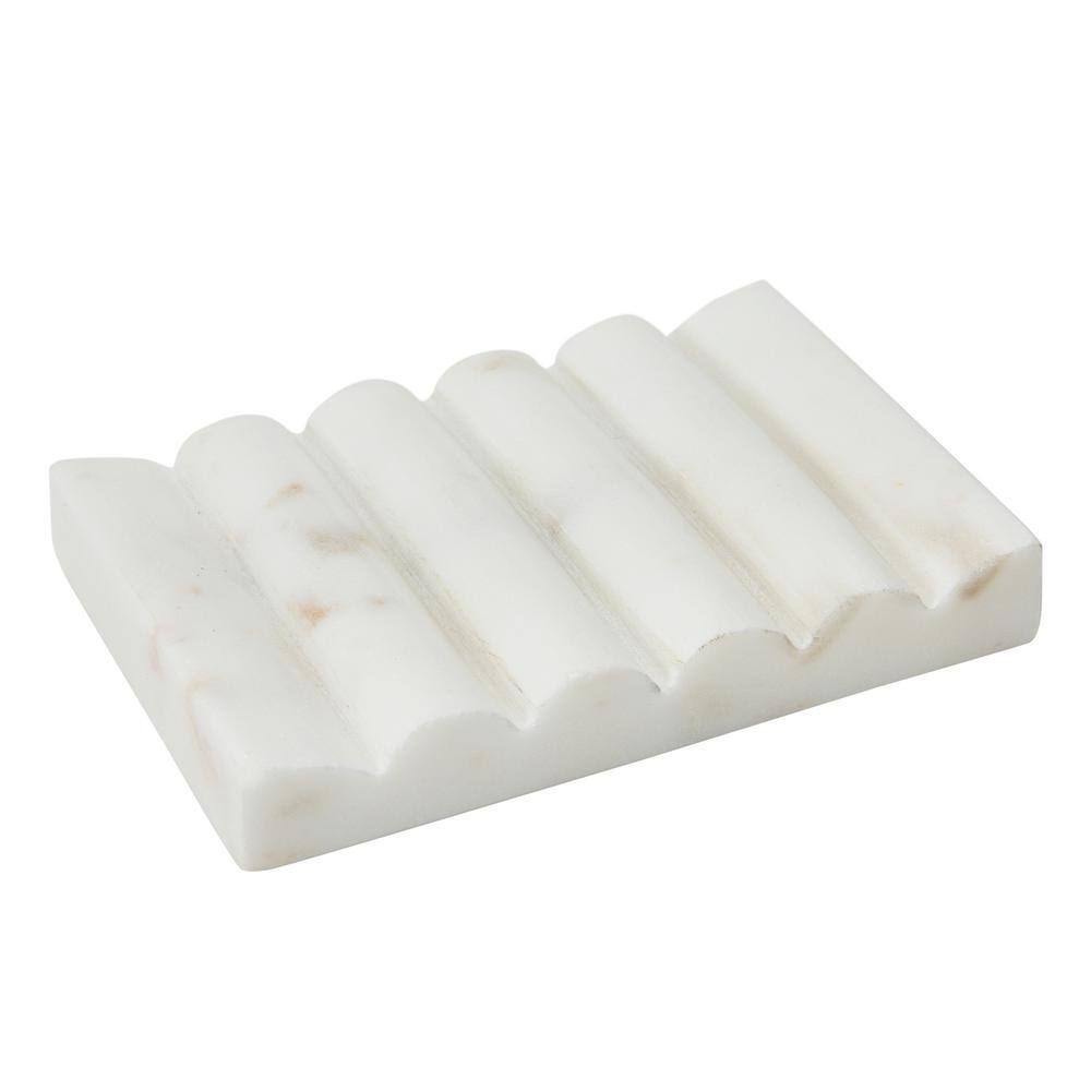 White Carved Marble Rectangular Soap Dish