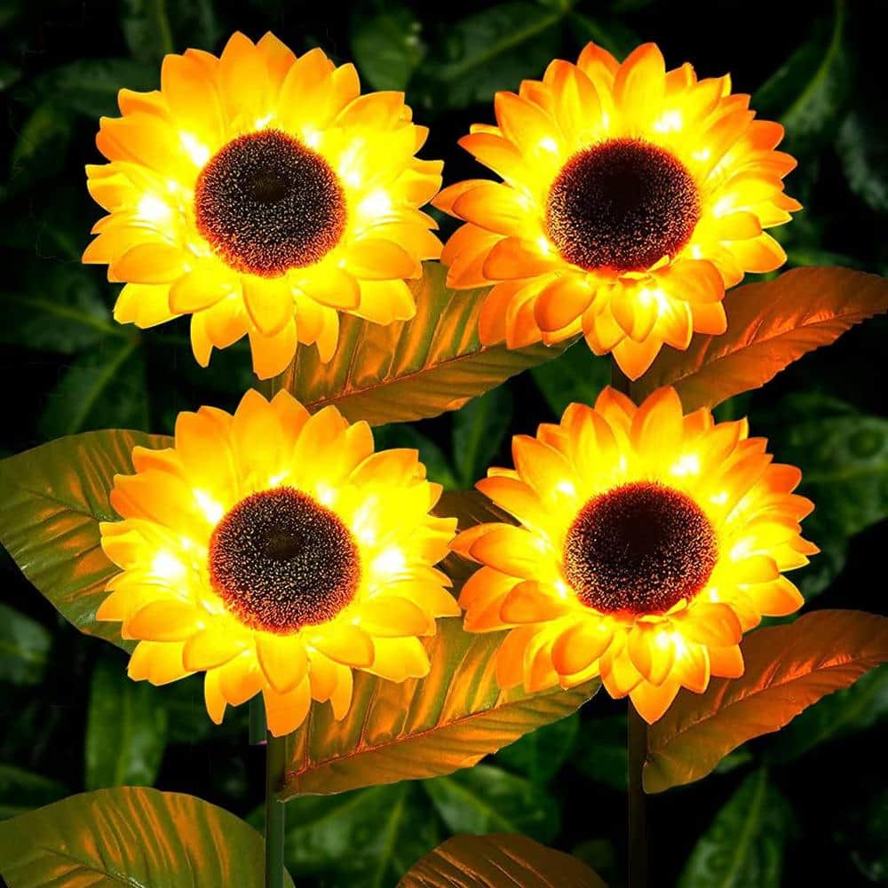 Cubilan Solar Sunflower Lights Outdoor Flower Garden Stake Lights,  Waterproof LED Solar Powered (4-Pack) B09WHVN5QD - The Home Depot