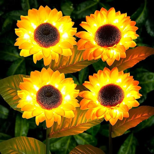 Cubilan Solar Sunflower Lights Outdoor Flower Garden Stake Lights,  Waterproof LED Solar Powered (4-Pack) B09WHVN5QD The Home Depot