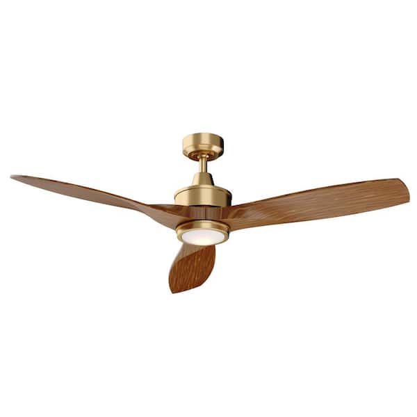 NORTH AVENUE Maywood 52 in. LED Indoor Satin Brass Mid-Century Modern MCM Wood Propeller Ceiling Fan with Light Kit and Remote