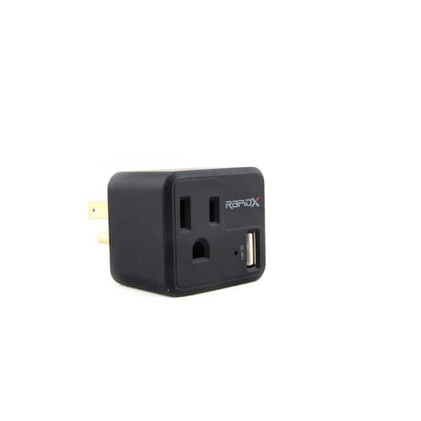 RapidX PowX Wall 1-Outlet with USB Charger, Black