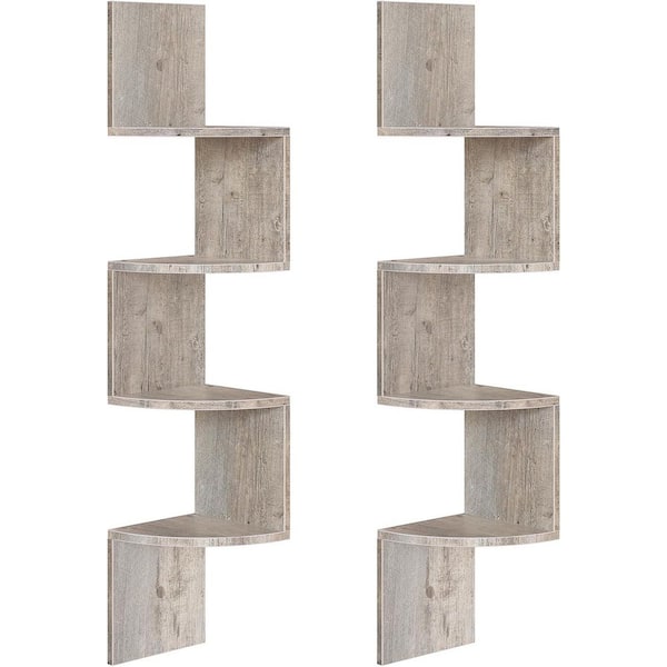 41.3 in. W x 7.9 in. D 4-Tier Greige Corner Shelf Decorative Wall Shelf (Set of 2)