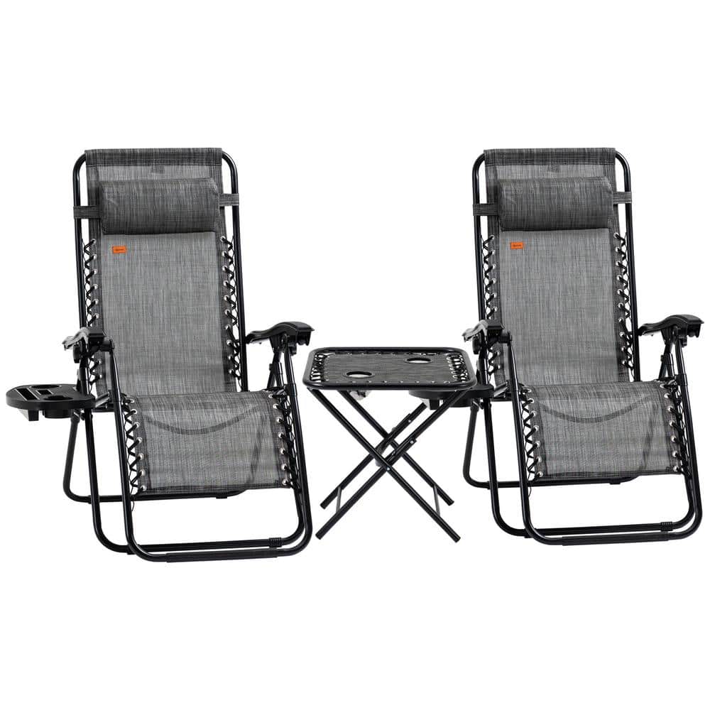 Gray Zero Gravity Chair Set with Side Table, Folding Reclining Chair with C