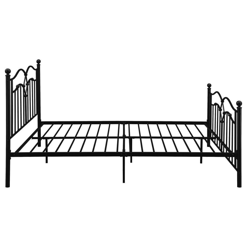 Black Metal Queen Platform Bed with Upholstered Headboard