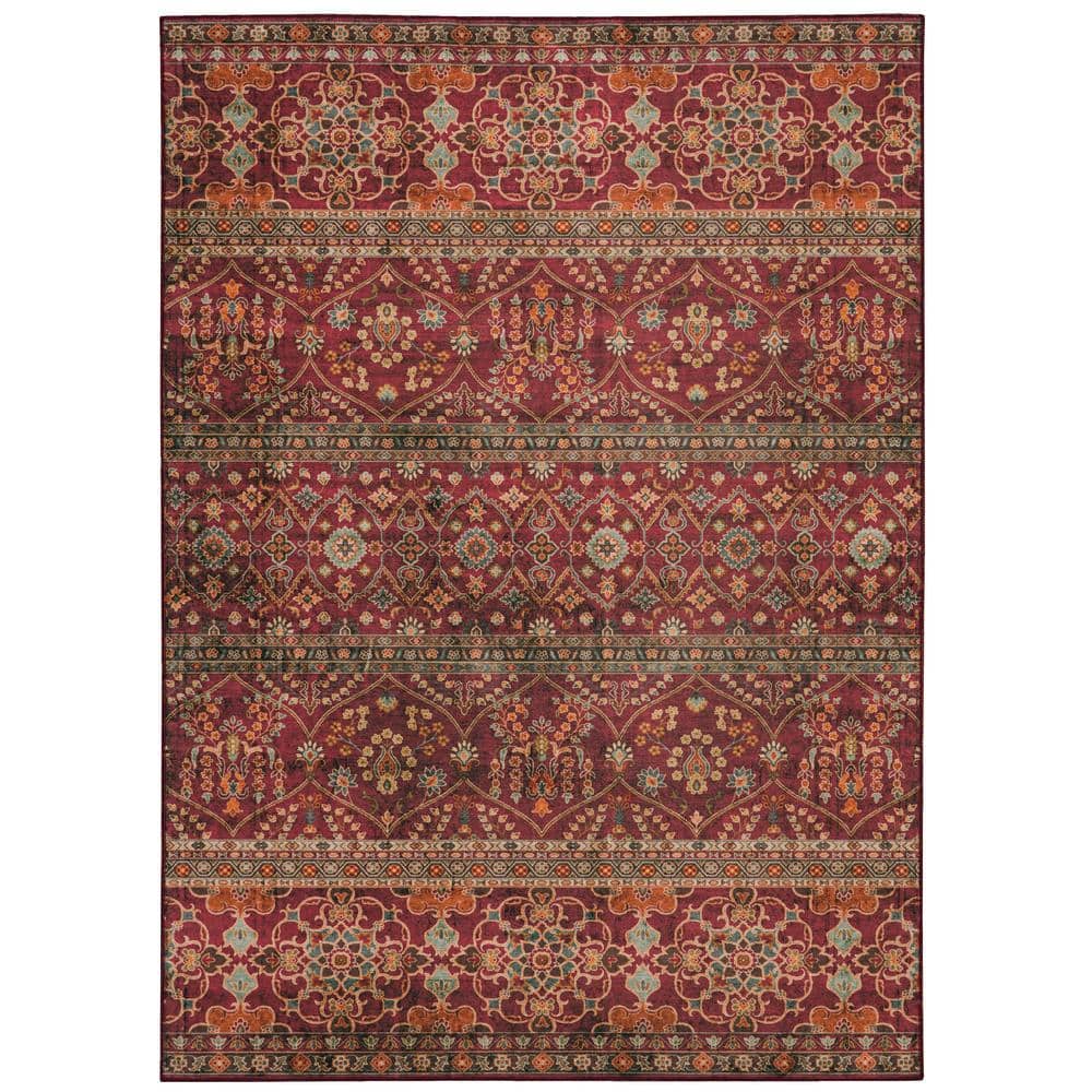 Washable Petra Garnet/Ivory 5 ft. x 7 ft. Abstract Rectangle Area Rug