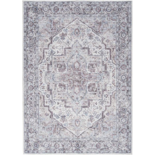 Unbranded New Concept Machine Washable Ivory Beige 5 ft. x 7 ft. Distressed Traditional Area Rug