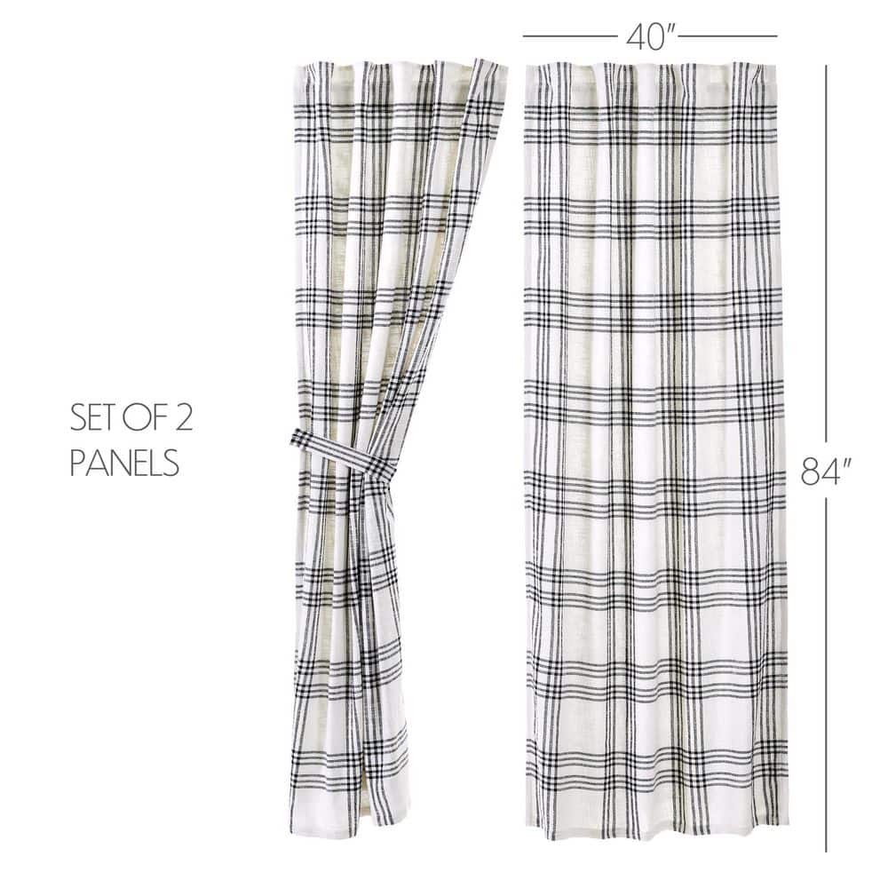 Extended White and Black Plaid Cotton Drapes, Set of 2