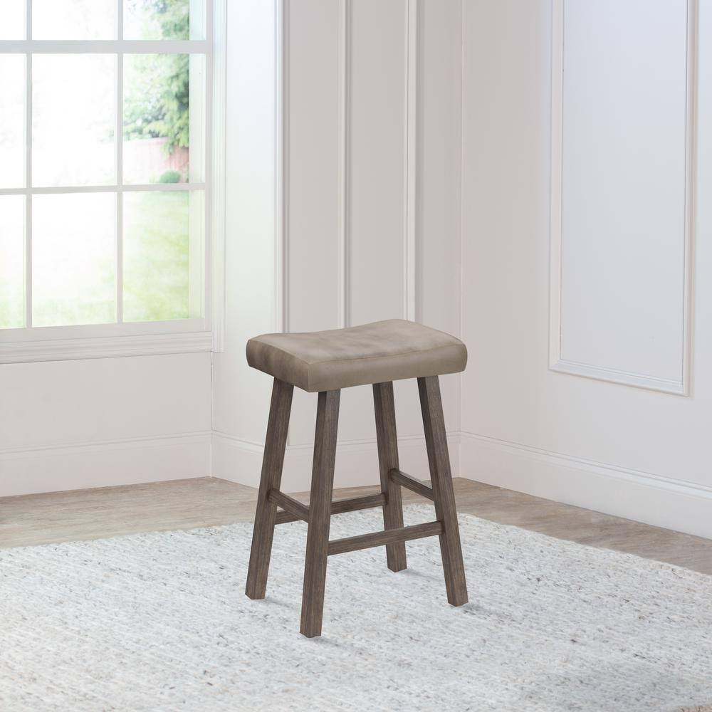 Rustic Gray Backless Saddle Wood Counter Stool