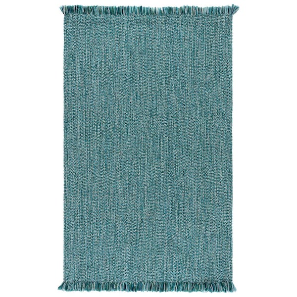 Braided 6 ft. x 9 ft. Turquoise Textured Washable Area Rug