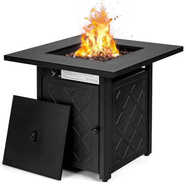 Costway Square Metal 25.5 in. Height Fire Pit Table with Lava Rock