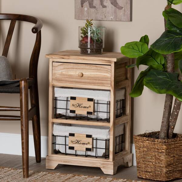 Baxton Studio Madra 1-Drawer Oak Brown and Black Nightstand (22 in. H x 14.6 in. W x 10.6 in. D)