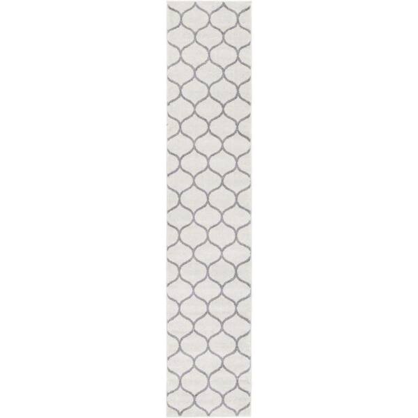 Trellis Frieze Collection Area Rug - Rounded (2 ft.  x 10 ft. Runner Ivory/Gray)