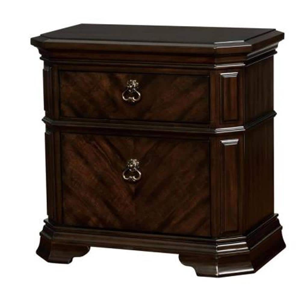 Calliope Classic Espresso 3-Drawer Nightstand with Antique Pulls