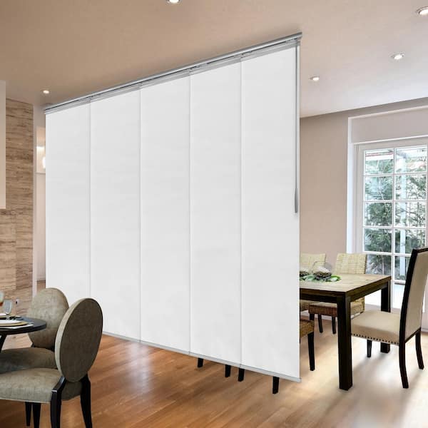 EMOH Crystal White 58 in. - 110 in. W x 94 in. L Adjustable 5- Panel White Single Rail Panel Track with 23.5 in. Slates