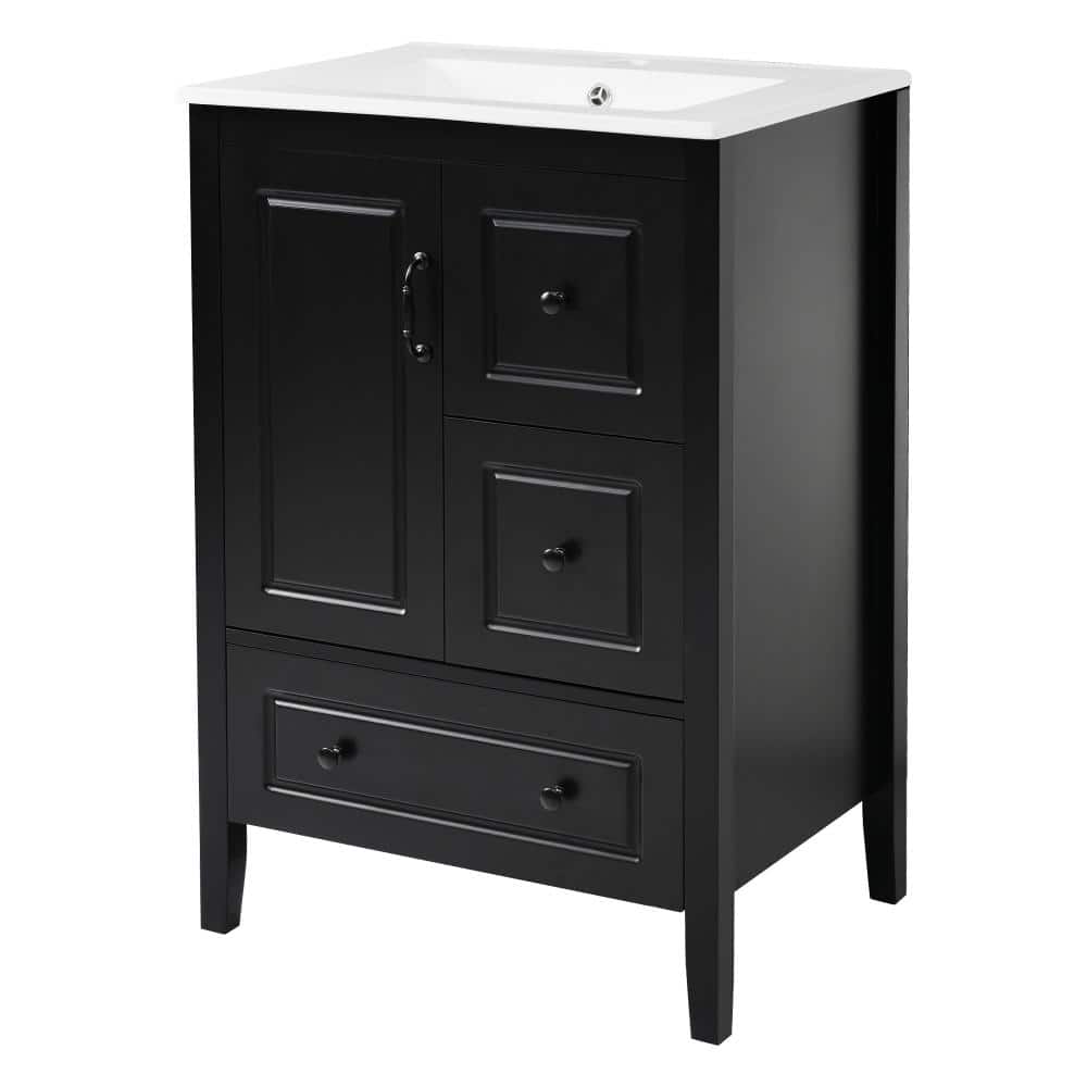 23.8 in. W x 18.3 in. D x 36.3 in. H Freestanding Bath Vanity in Black with White Ceramic Top(Unassembled) price history on PriceWatchPro