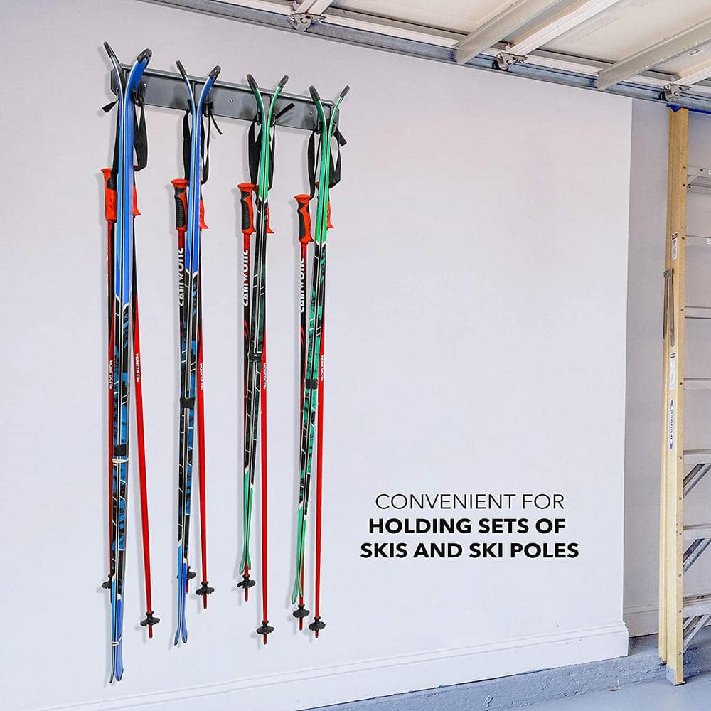 Heavy Duty Powder-Coated Wall-Mounted Ski Rack for 4 Pairs