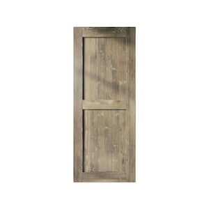 30 in. x 96 in. H-Frame Classic Gray Solid Natural Pine Wood Panel Interior Sliding Barn Door Slab with Frame
