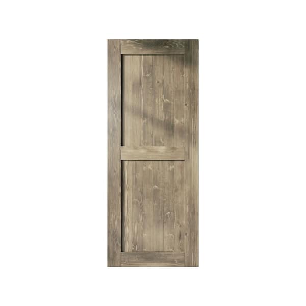 HOMACER 30 in. x 96 in. H-Frame Classic Gray Solid Natural Pine Wood Panel Interior Sliding Barn Door Slab with Frame