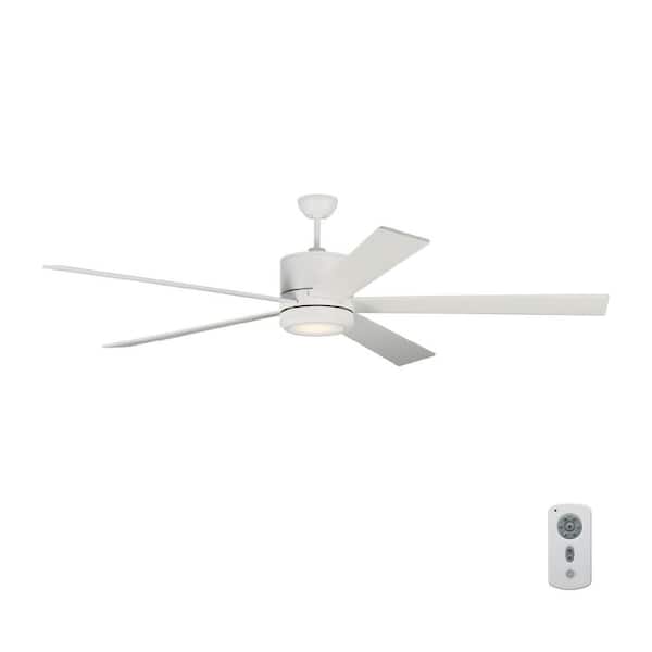 Generation Lighting Vision 72 in. Integrated LED Indoor Matte White Ceiling Fan with White Blades, DC Motor and Remote Control