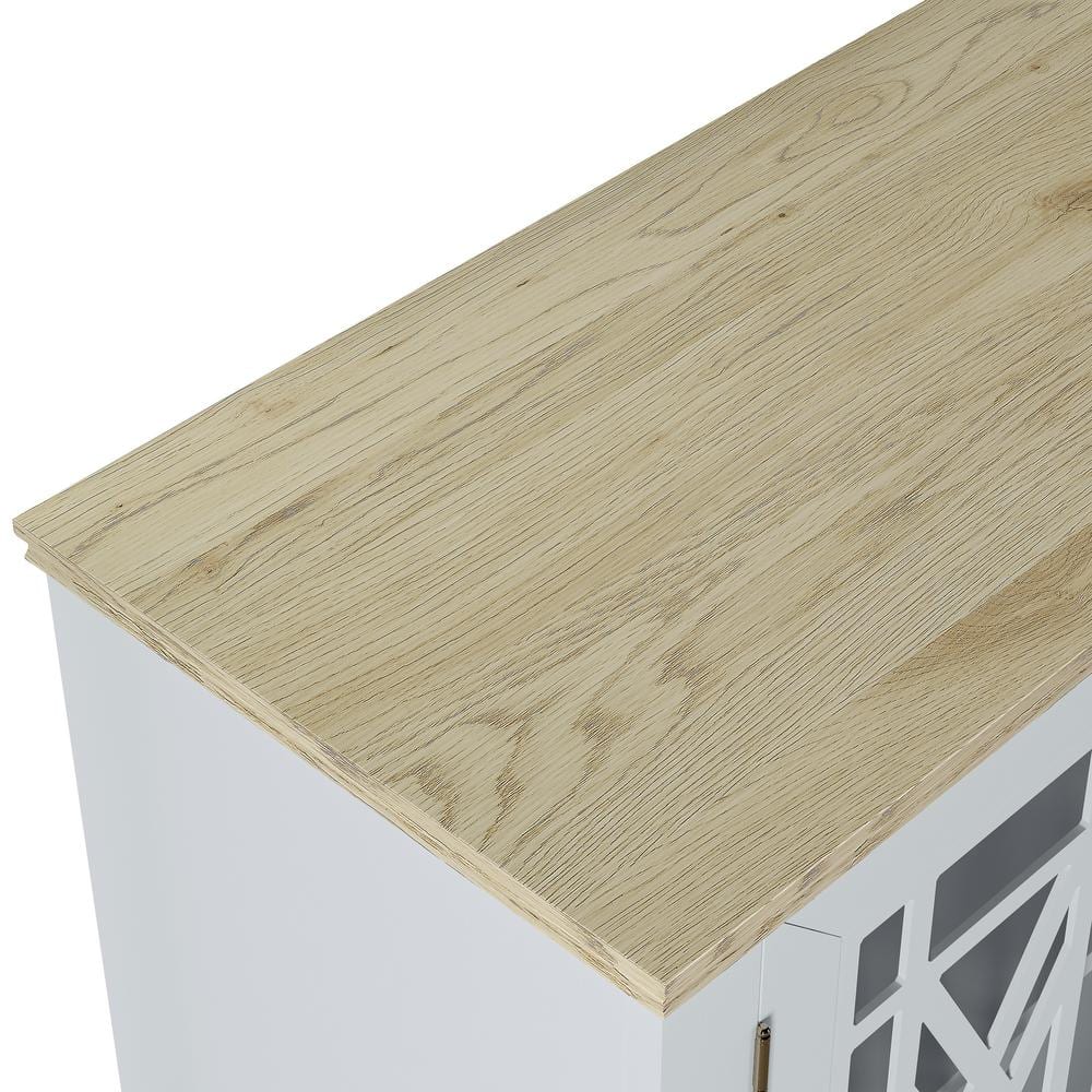 Festivo 63" Grayish-White Wood and Glass Sideboard Cabinet