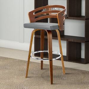30 in. Brown and Gray Low Back Metal Frame Bar Stool with Faux Leather Seat