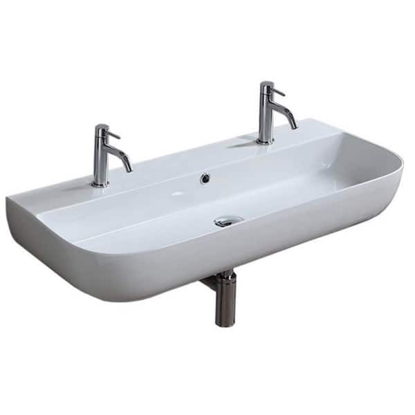 Nameeks Glam Wall Mounted Bathroom Sink In White Scarabeo 1813b Two Hole - How To Drill Hole In Bathroom Sink