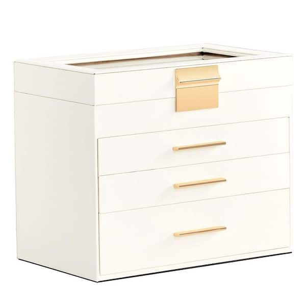 COWLOWN Jewelry Box 2 Drawer Storage Organizer White Case w/ Pink Velvet  Lining Display Case for Dresser Vanity and Gift Giving H-423VHA - The Home  Depot