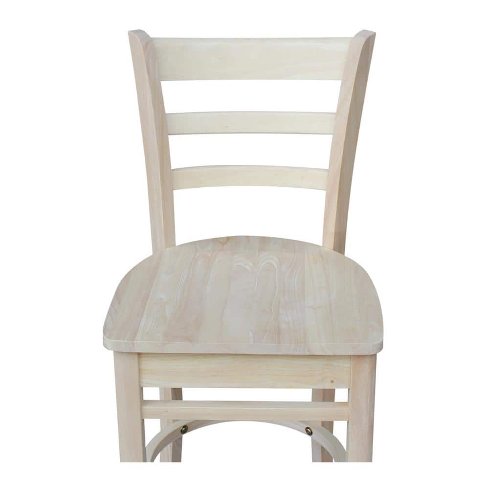 Emily Solid Parawood Counter Height Stool, 24" Seat, Unfinished