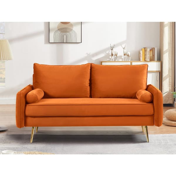 US Pride Furniture Villeda 58 in. Orange Solid Velvet 2-Seater Loveseat with Metal Feet