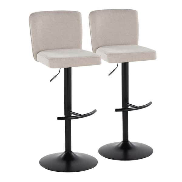 Lumisource Henry 34 in. Beige Fabric and Black Metal Adjustable Barstool (Set of 2)