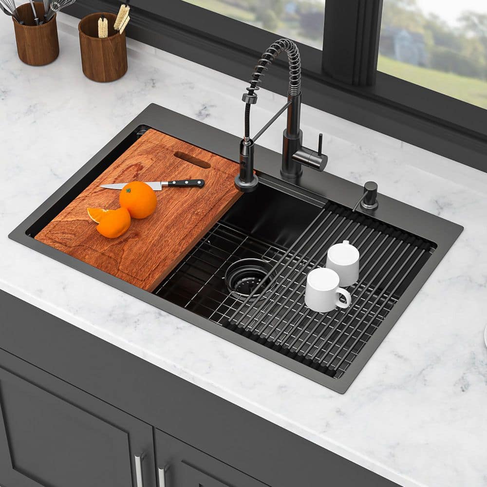Coporesell 36 in. Drop-In Single Bowl 16-Gauge Gunmetal Black
