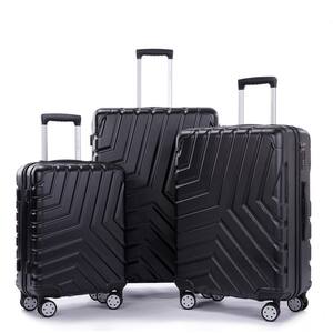 3-Piece Black 100% PC Suitcase Hard-Sided Luggage Set with Double Wheels TSA Lock 20 in. x 24 in. x 28 in.