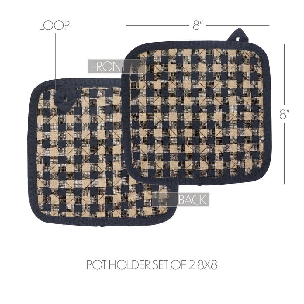 Country Black Check Cotton Pot Holder Set of 2