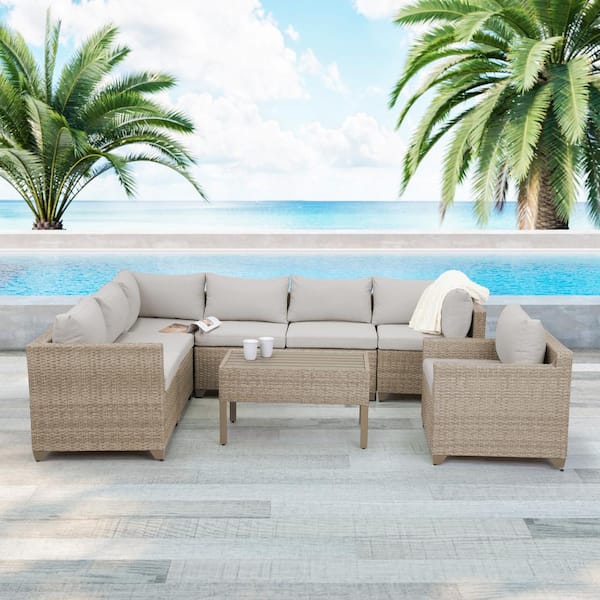 TK CLASSICS Maui 8-Piece Wicker Patio Conversation Set with Hazel Cushions
